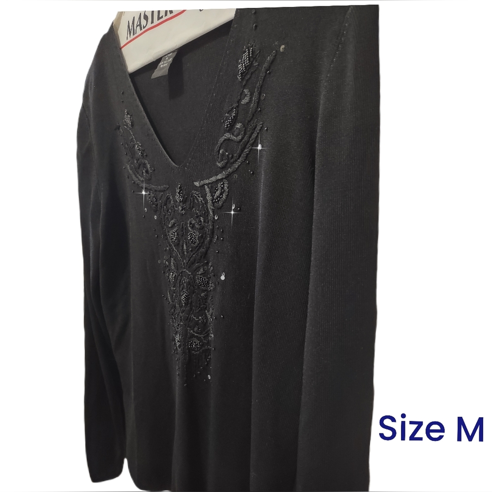 Embellished Sweater Hampshire Studios Black w/ Sequins Embroidery Details